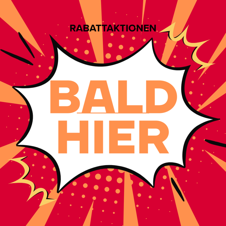 Text auf rotem Hintergrund: "Rabattaktionen - Bald hier!" in großen, auffälligen Buchstaben.